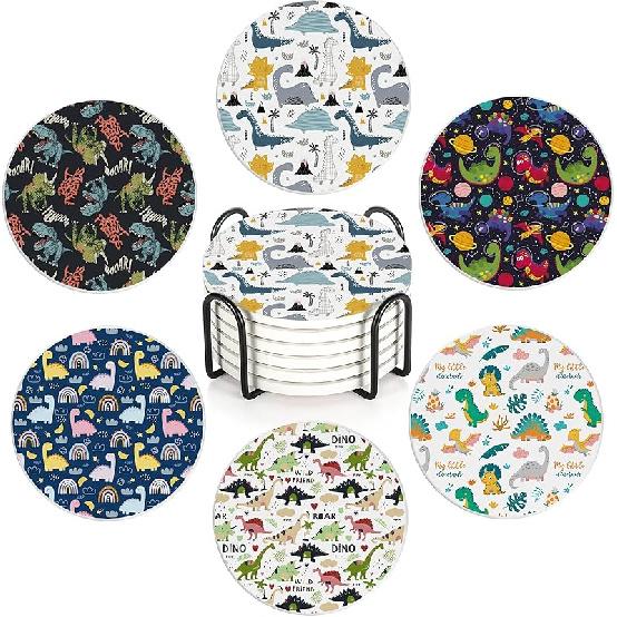 Drink Coasters Set of 6 with Holder, Cute Cats Absorbent Ceramic Coasters with Cork Base,Fit All Cups,Great Gift for Housewarming,Room