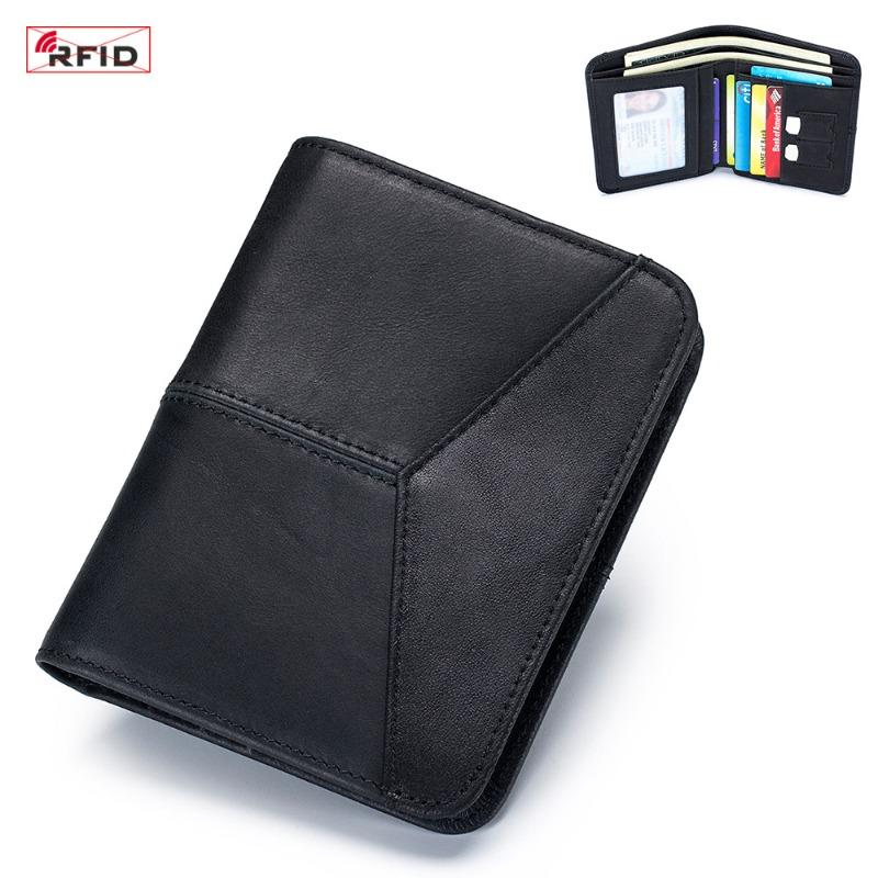 Leather retro anti-theft brush men s multi-functional short wallet large capacity simple vertical multi-card wallet