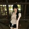 [Keren Cotton Modal] Pure Desire Style Design Chic Twist Short Sleeve T-Shirt Women's Summer Front Shoulder Top