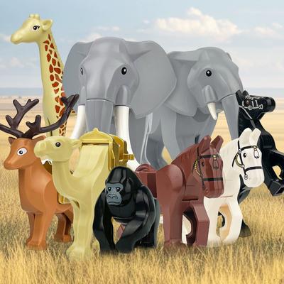 NUOVO Scena Mondo Animale Elefante Elefante Maschio Cammello Alce Gorilla Giraffa Cavallo Parti Mattoncini Set Modello Mattoncini Kit per Bambini
