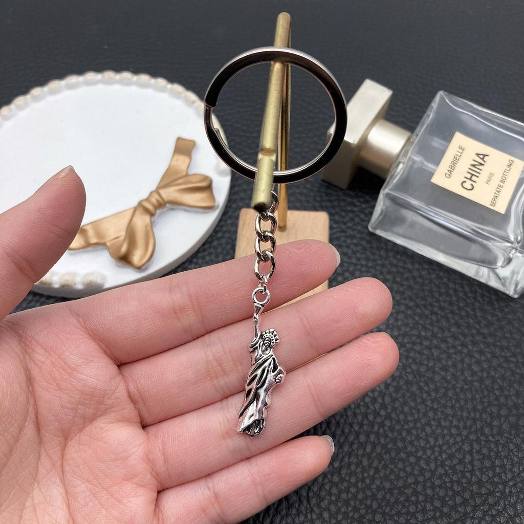 Antique Silver Statue of Liberty Keychain Pendant - Tourist Souvenir