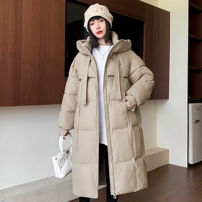 Women's Autumn and Winter Coat Solid Color Hooded Thickened Loose Windproof Mid-length Women's Jacket