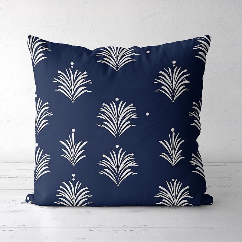 Cuscini Decorativi a Fantasia Foglie Blu per Arredo Casa Federa quadrata in poliestere, copricuscino decorativo moderno per divano