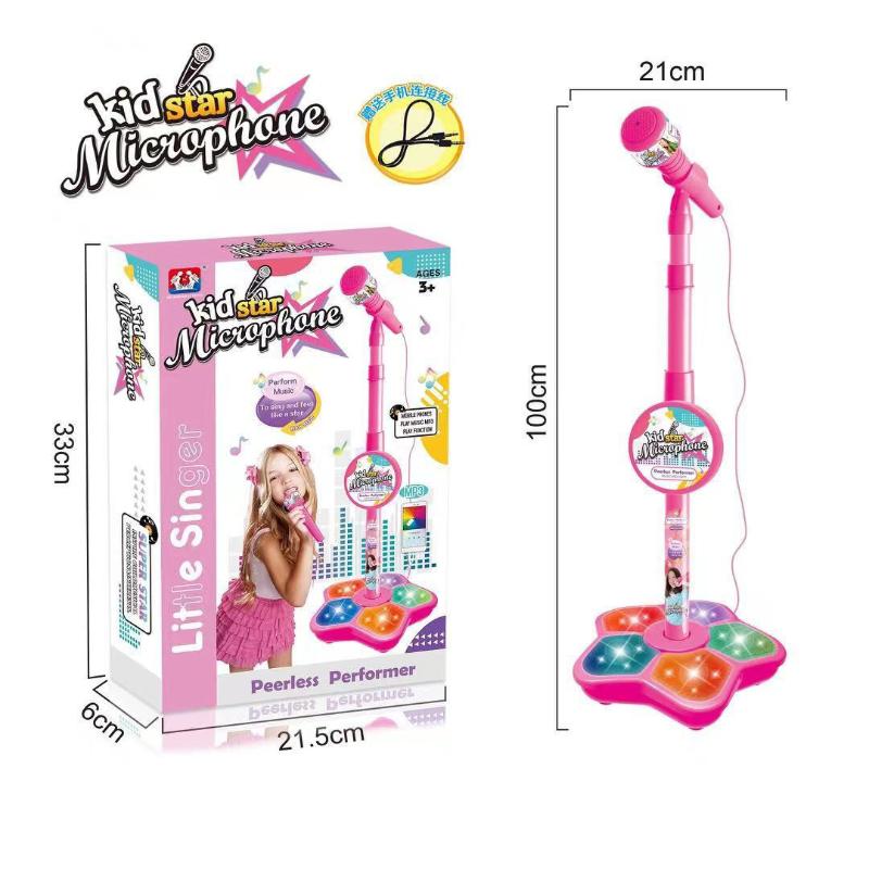 

Gold Toy Kids Cartoon Music Microphone With Stand Can Connect With Mp3,Real Echo Sounds Toys Gift Pink microphone
