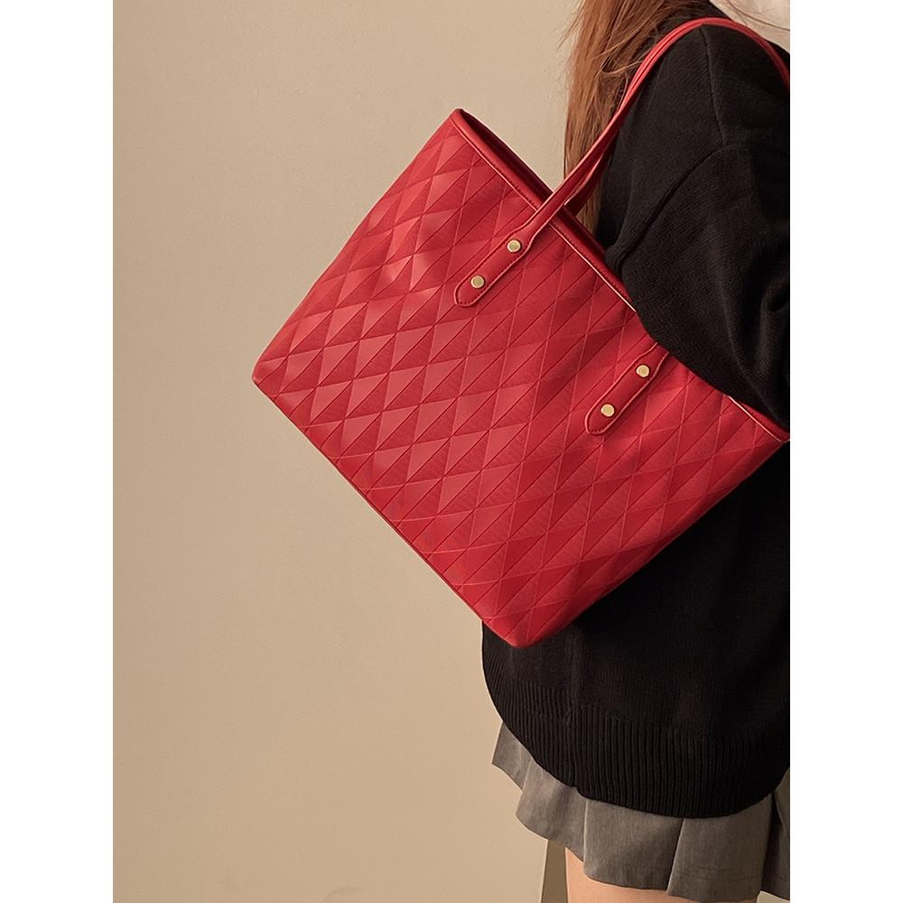 IELGY Red Female Bag Commuter Large-Capacity Tote Bag All-Match One-Shoulder