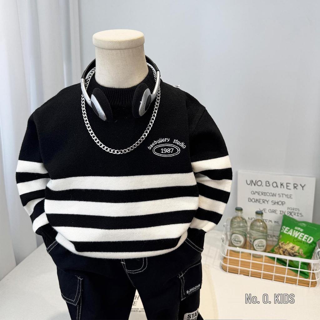 Striped Knit Sweater for Boys - Cozy Autumn/Winter 2025 Korean Style Pullover