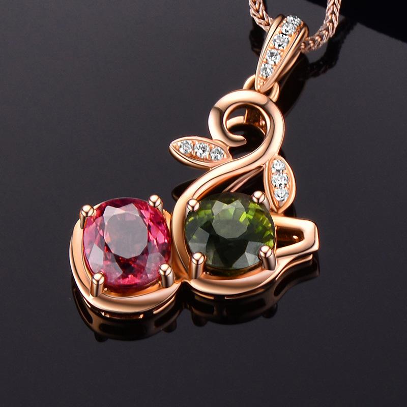 BELLA BOX Rose Goldnatural Red Green Pendant Color Gourd Ferro Color Treasure Necklace Clavicle Chain For Women Charm Daily Fine Jewelry