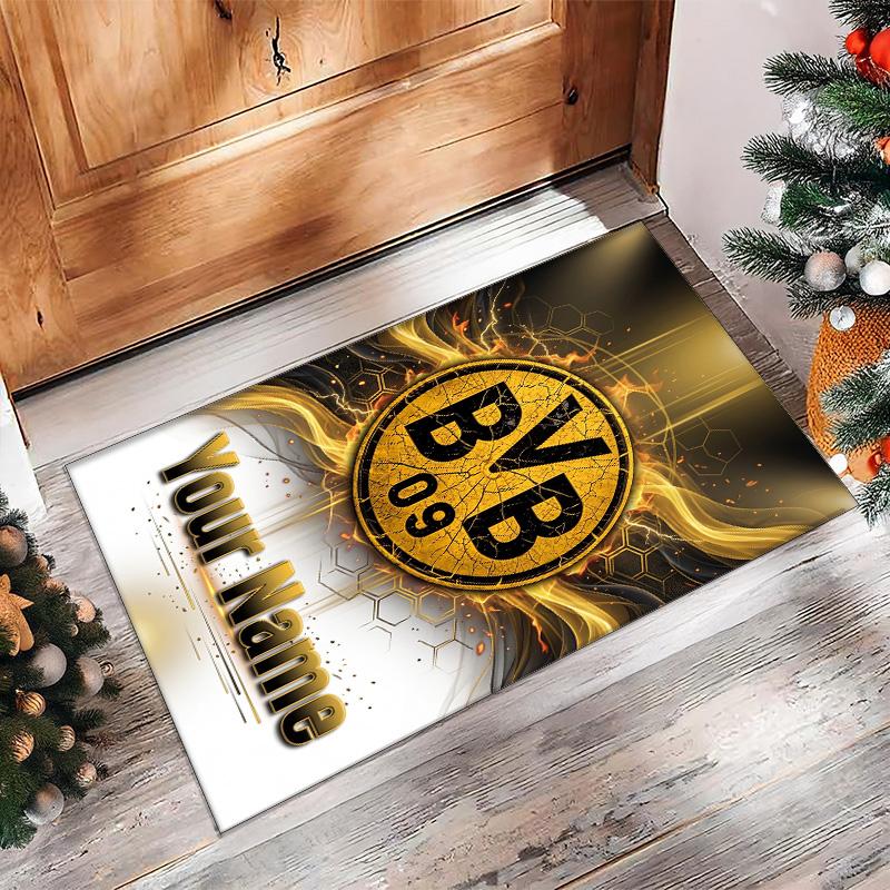 Borussia Dortmund Printed Crystal Velvet Rug Non‑Slip Crystal Velvet Carpet For Sofa Bedroom Indoor Home Decoration