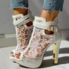 Fashion Comemore Floral Lace Hollow High Heel Sandals Mesh Zip Pumps Ladies Sexy Shoes Peep Toe Casual Women's Sandals Summer Sandalias
