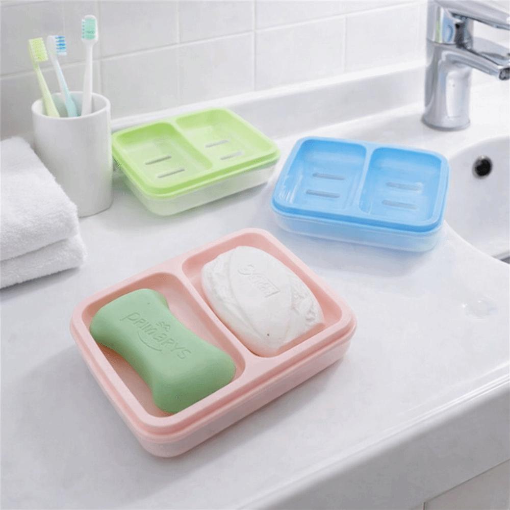 Clean Soap Double Compartment Soap Dish Plastic Soap Holder Drain Soap Box  Bathroom Use