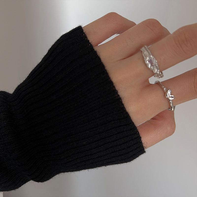 925  Silver Irregular White Square Diamond Zircon Heart Ring Ins Women's Fashion Light Luxury Open Adjustable Stackable Niche Minimalist