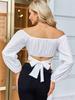 Damen schulterfrei gerafft gebundenes Crop-Top Laternenärmel Boho Sommerbluse