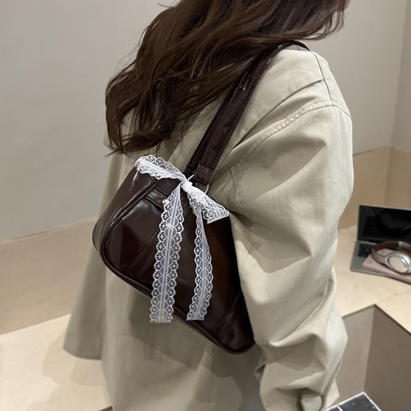 Yogodlns New Fashionable Oil Wax Leather Cylinder Handbag Women's Commuter Crossbody Bag Pure Color Crossbody Bag Retro Style