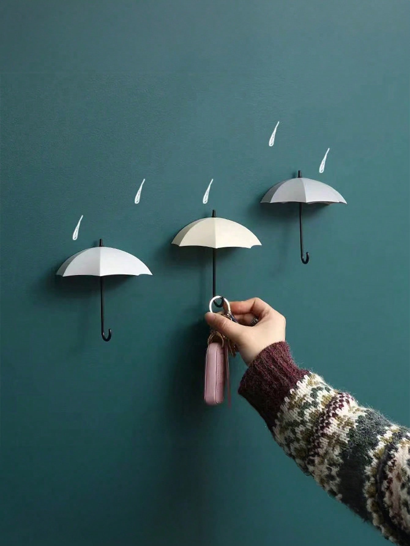 

3 шт. Милые маленькие клейкие крючки-зонтики, Безгвоздевые брелоки для ключей на дверь, Декоративные крючки с клейким следом для кухни и ванной комнаты, Крючки-зонтики Pink + Green + Blue (3 Pieces)