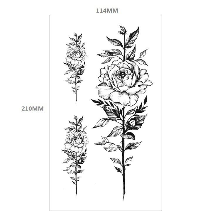 Red Rose Flower Arm Half Arm Tattoo Sticker Owl Hourglass Geometry Water Transfer Set Sticker