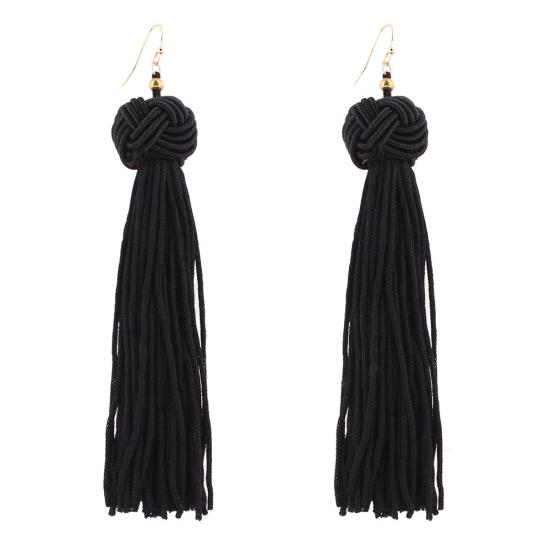 

Bohemian Women Woven Knot Long Tassel Dangle Hook Earrings Statement Jewelry чёрный