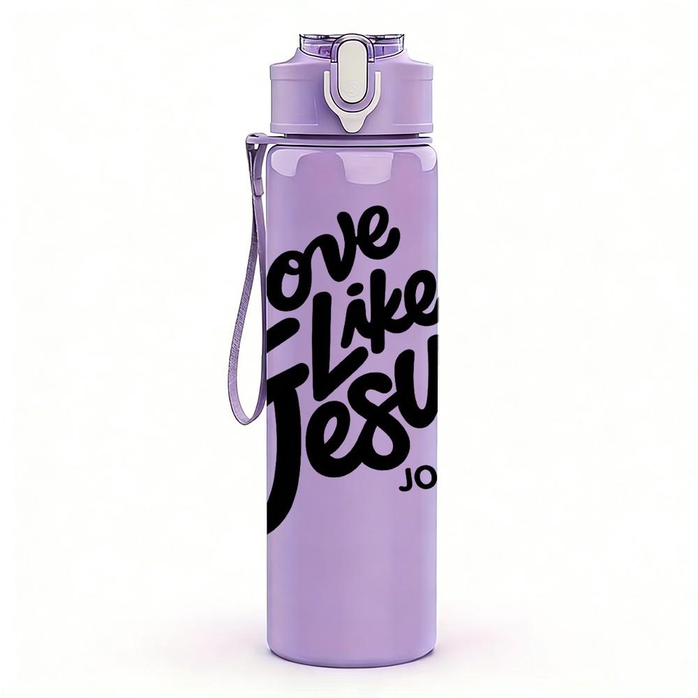 1PC Love Like Jesus Faith Lettering 750ml Color Plastic Sports Water Bottle Leakproof Flip Straw Lid Suitable for Sports Office Home Use