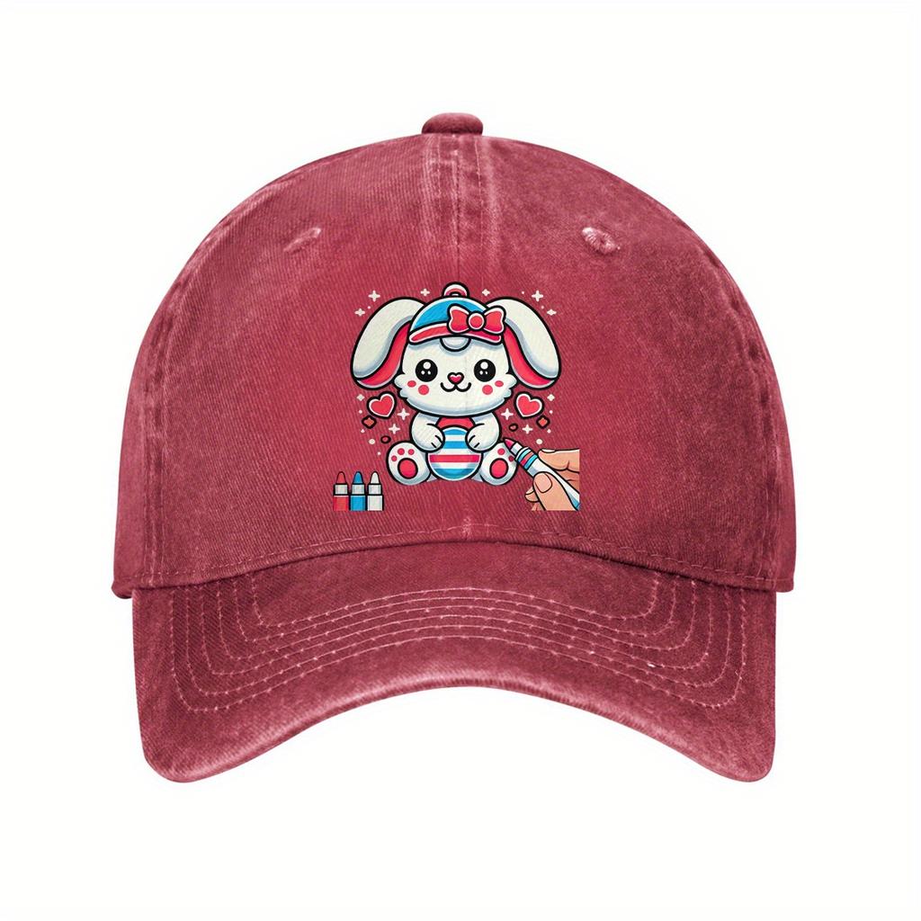 Cute Cartoon Bunny Painting Easter Egg Baseball Cap Adjustable Vintage Cotton Casual Hat for Unisex Adults