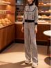 Women's European Style High-End Casual Sports Set: Spring Slimming Velvet Hoodie & Wide Leg Pants Two-Piece