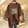 Cotton short-sleeved T-shirt women's 2025 summer new foreign-style cartoon printing large-size loose half-sleeved t-shirt top