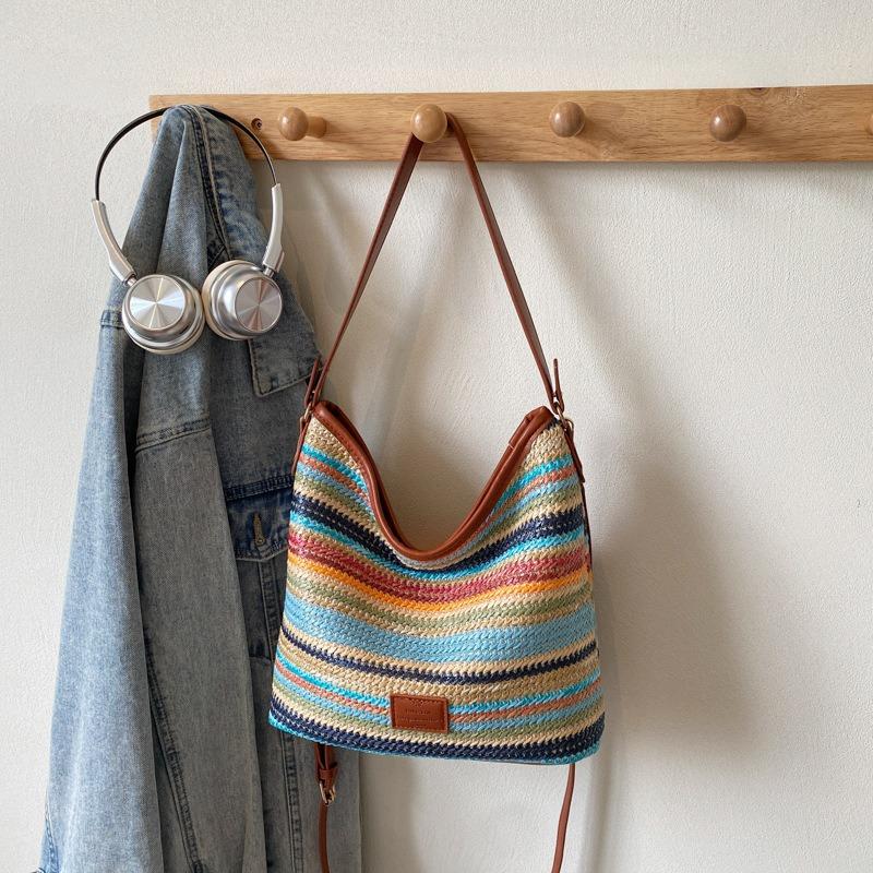 

Модная контрастная плетеная сумка женская летняя новая простая сумка-ведро универсальная сумка-мессенджер на плечо