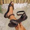Fashion Plus Size Toe Flat Sandals Women's Fashion Round Toe Versatile Roman Style Strap One Buckle Slip Sandals