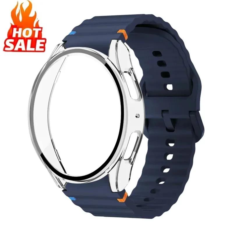Case+Strap for Samsung Galaxy Watch 7 6 5 4 40mm 44mm Silicone Official Band PC Protector Cover Bumper Accessorie Galaxy Watch 7