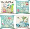 Hello Summer Throw Pillow Covers 18 In X 18 In, Farmhouse Coastal Starfish Seashell Cushion Case For Sofa Couch Set Of 4