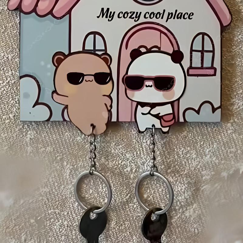 Cute Wall Key Holder Panda Bubu And Dudu Acrylic Keychain Hanger Animation Backpack Charm Key Ring Pendant Accessory Couple Present