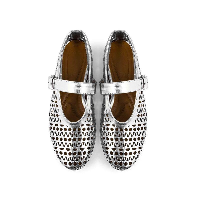 Sheepskin Version~ Flat Single Shoes Women's Round Head Hollowed Out One Word with Flat Mary Jane Shoes Shallow Mouth One Word Buckle Ballet