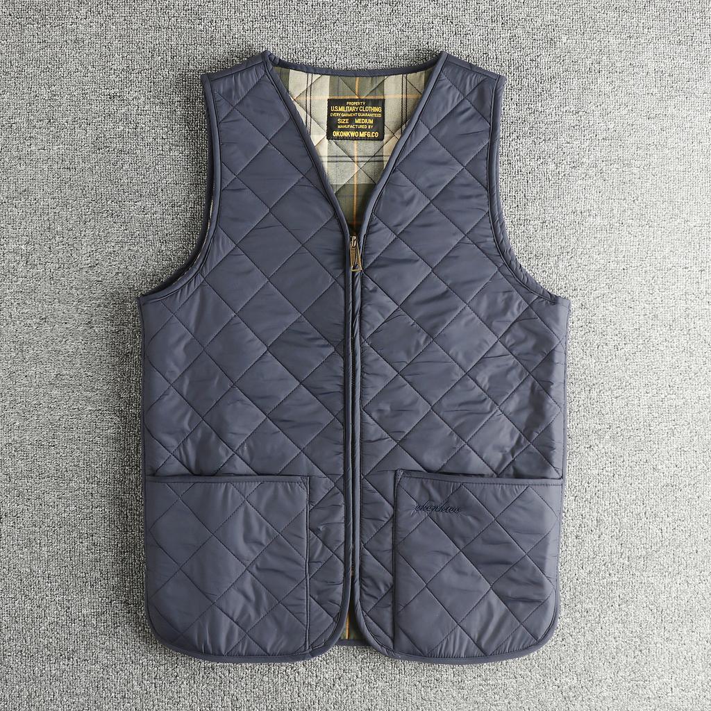 Giacca gilet da uomo Ami color kaki con olio e cera a rombi, trapuntata, calda e confortevole, giacca casual autunnale e invernale