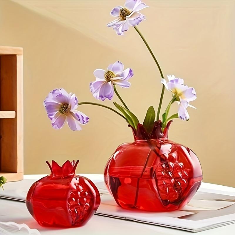 Handmade Japanese Glass Cylinder Vase, Round Pomegranate Flower Holder for Mini Hydroponic Flowers, Minimalist Desktop Table Centerpiece