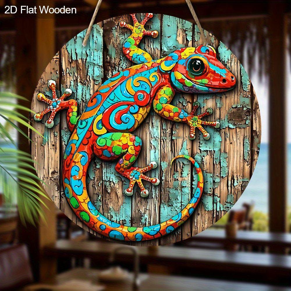 2D Flat Hanging Decorative Signs,interior Wall or Door Decoration,garden Decoration,the Pattern Is a Colored Lizard,a Housewarming Gift for Friends