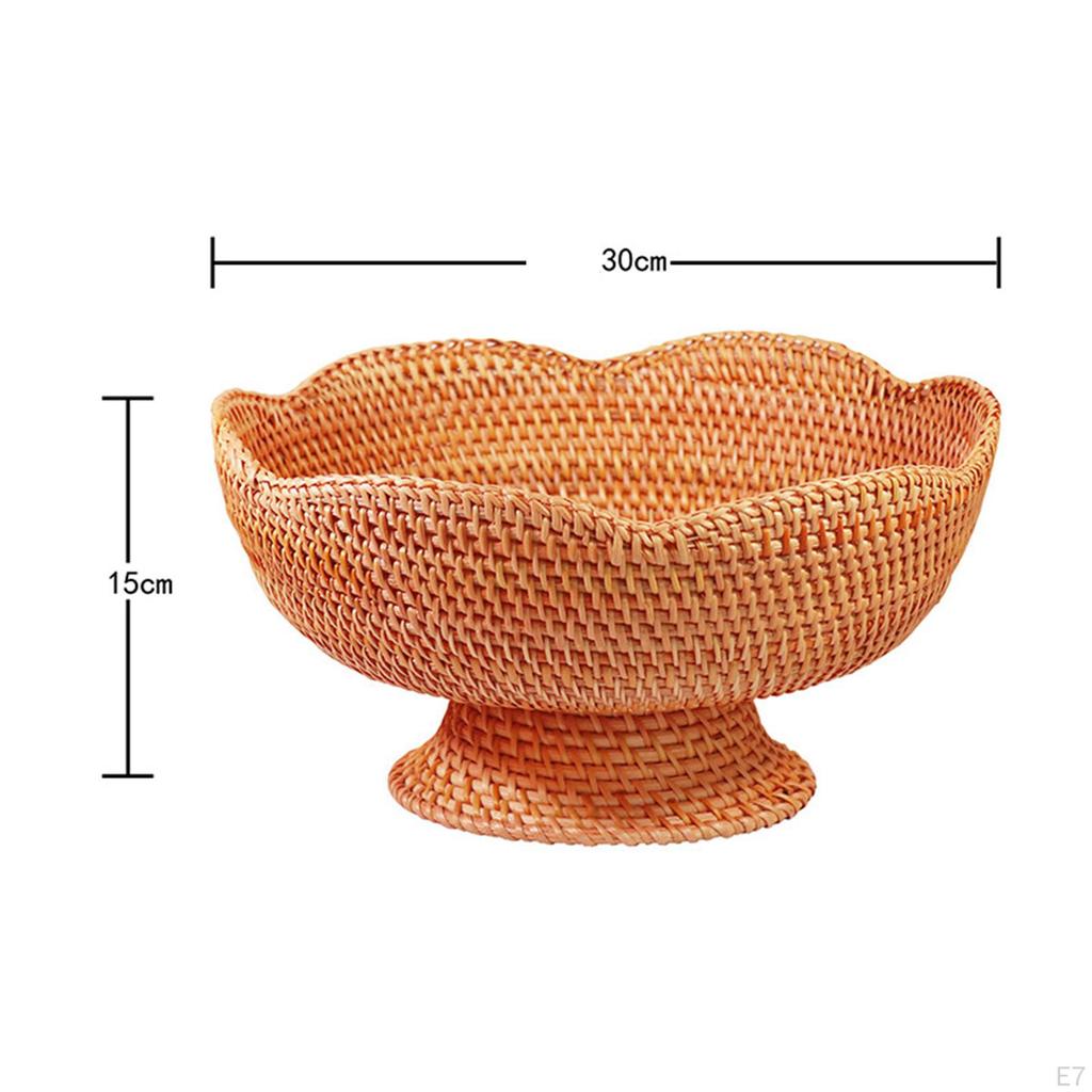 Rattan Basket Fruit Bowl Decoration Food Bread Storage Tray for Kitchen