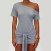 European and American Style Simple Solid Color Sexy Slanted Shoulder Straps Short-sleeved Dress Versatile Casual Waist Hip Skirt
