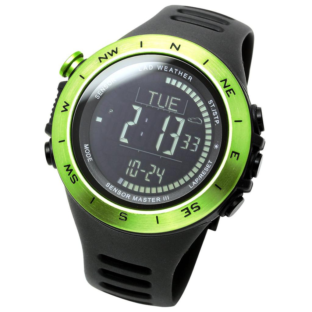 LAD WEATHER Digital Watch with Thermometer, Pedometer, 100m Water Resistant Green Inverted
