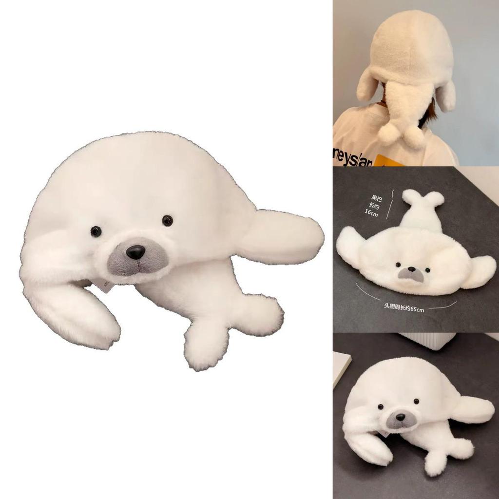 Cute Cartoon White Seal Design Plush Adult Children Hat For Cold Weather