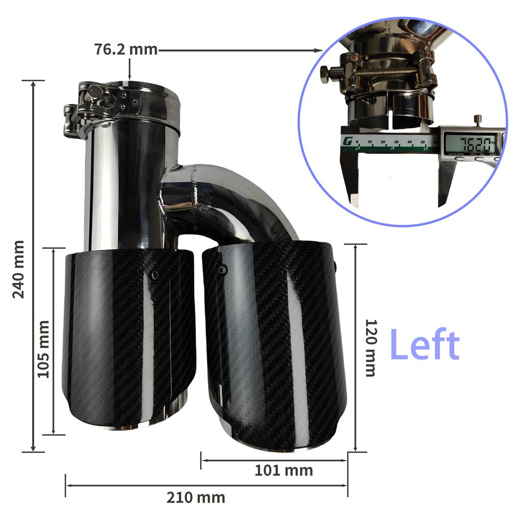 1 Pcs Universal Car Carbon Fibre Tail Throat Length Burnishing h-Shaped Double Out Twill Glossy Exhaust Muffler Tip