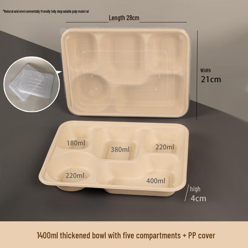 Disposable Paper 5-Compartment Takeout Box with Lid