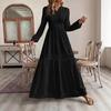 European and American Women's Clothing Elegant Temperament Holiday Style Lantern Sleeve Long Dress Lace Hollow Pendulum Dress
