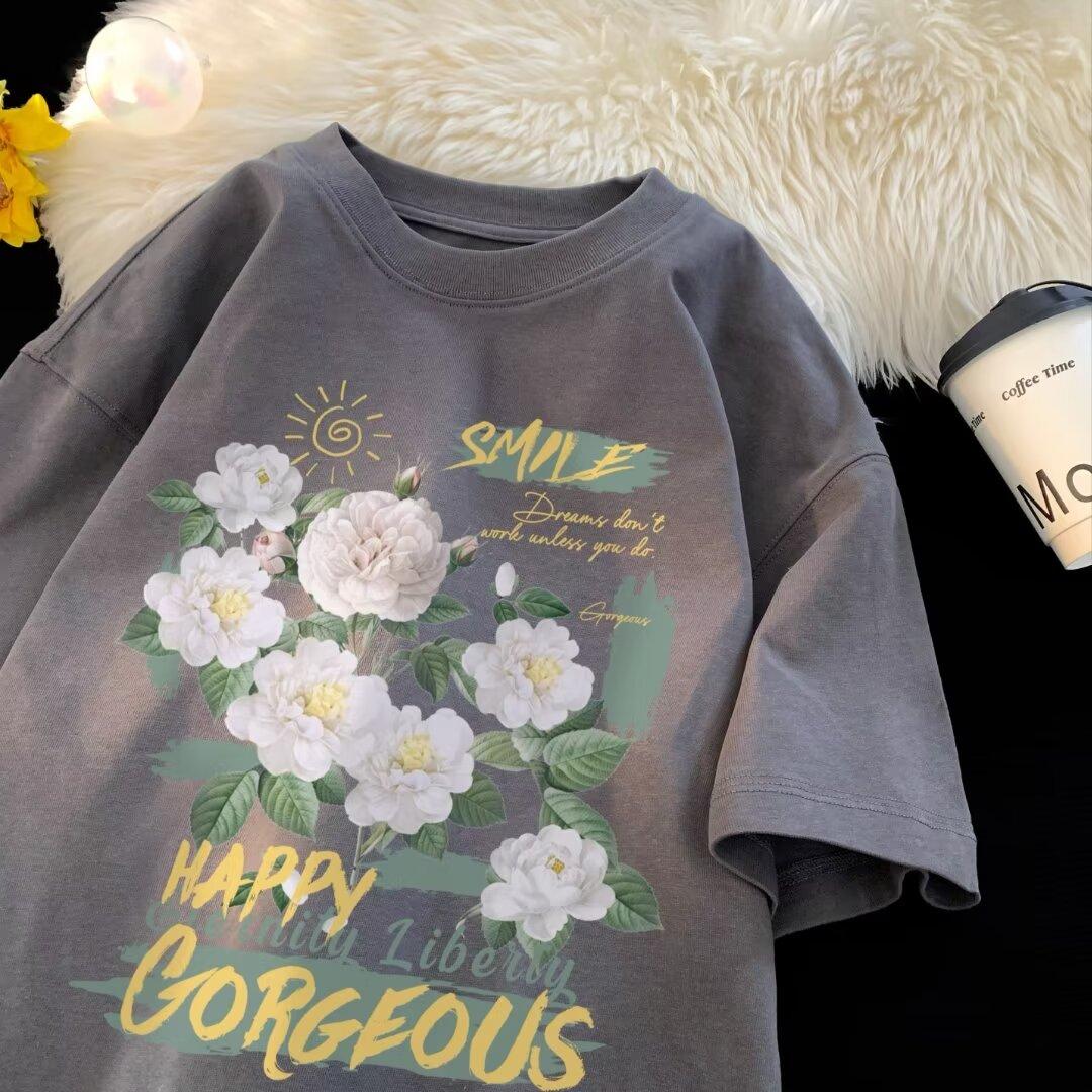 

Мужская модная футболка с круглым вырезом и короткими рукавами с принтом для лета, свободный повседневный топ 5XL темно-серого