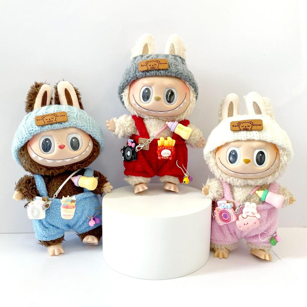 17cm Labubu Puppenkleidungsset Vollständiges Outfit mit Hut Schuhen Accessoires für Mini-Puppe Partyspiel Kultivieren Sitzende Spielzeuge Geschenke