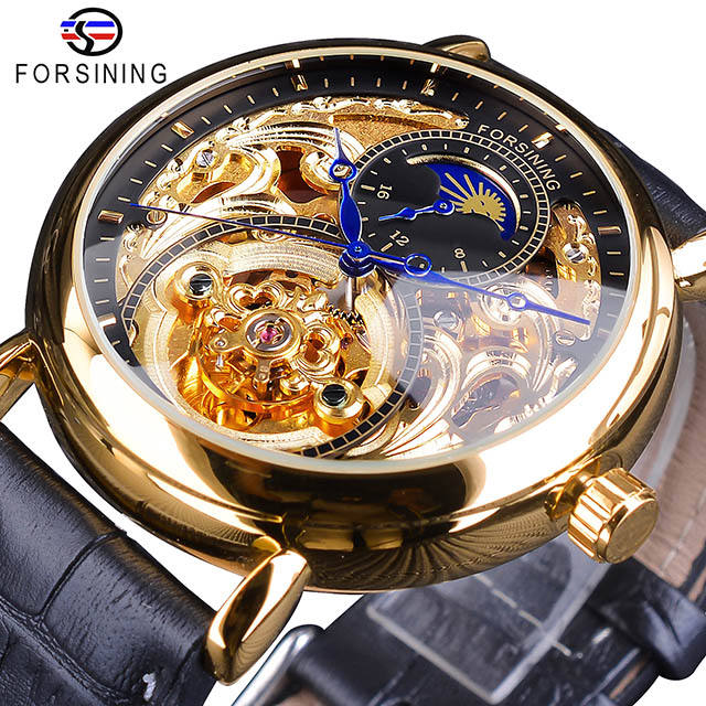 Forsining Men Luxury Gold Display Leather