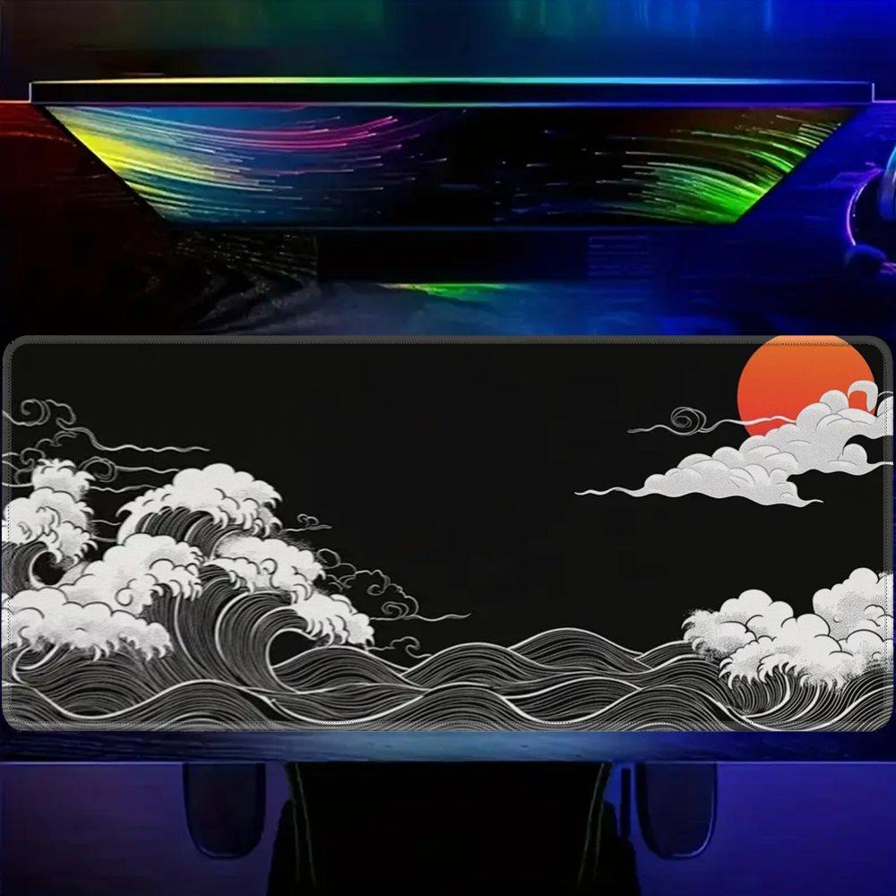 Extended Large Mouse Pad Red Moon And Waves Design Mousepad Nonslip Desk Mat Office Carpet Gaming Mats Tapis De Souris Xxl