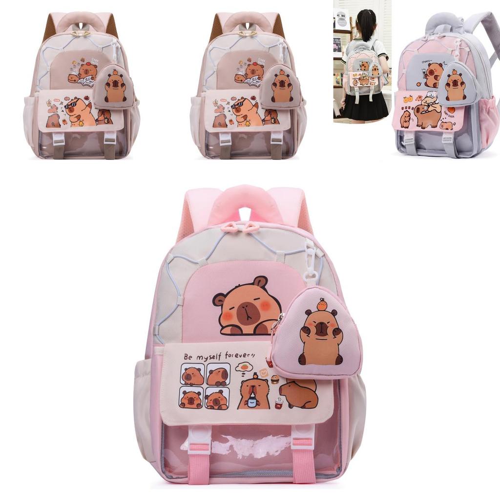 Kids Backpack For Preschool Cartoon Capybara Design Oxford Fabric With Load Reducing Straps For School Use