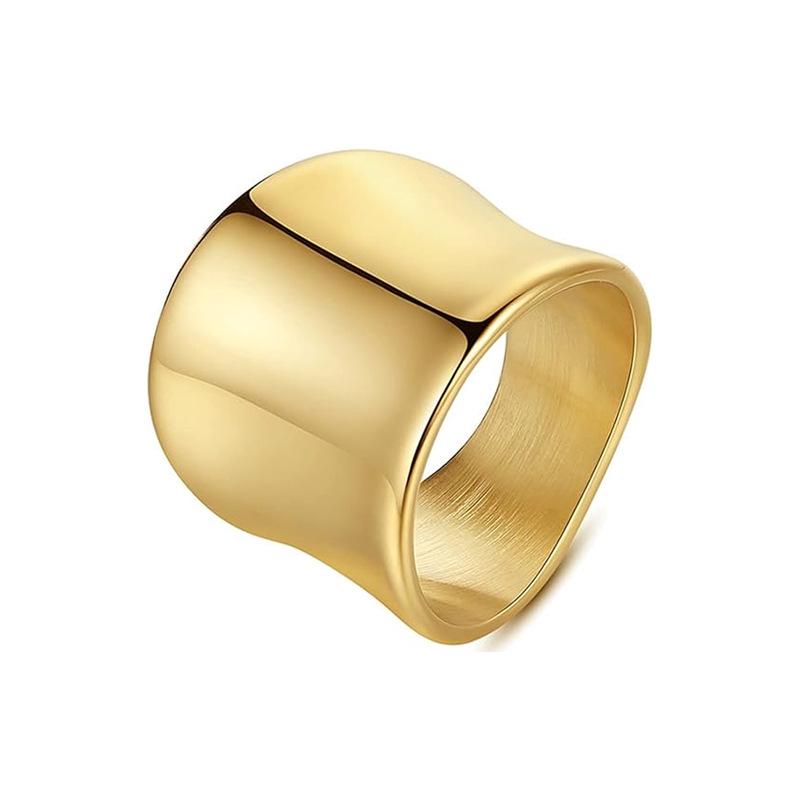 Titanium Steel Wide Band Ring - Gold & Silver for Men & Women, Personalized Arc Design for Thumb & Index Finger