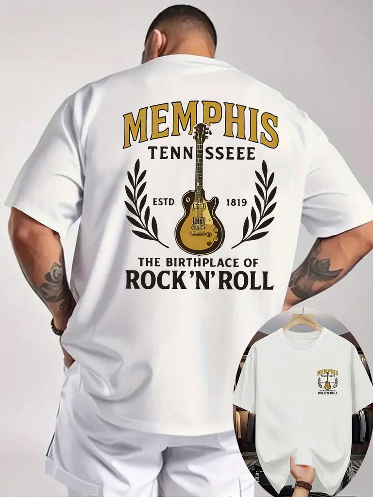 2026 New 100 Cotton T Shirt Unisex Memphis Music Guitar Graphic Print Casual Streetwear Oversized Short Sleeve Tops