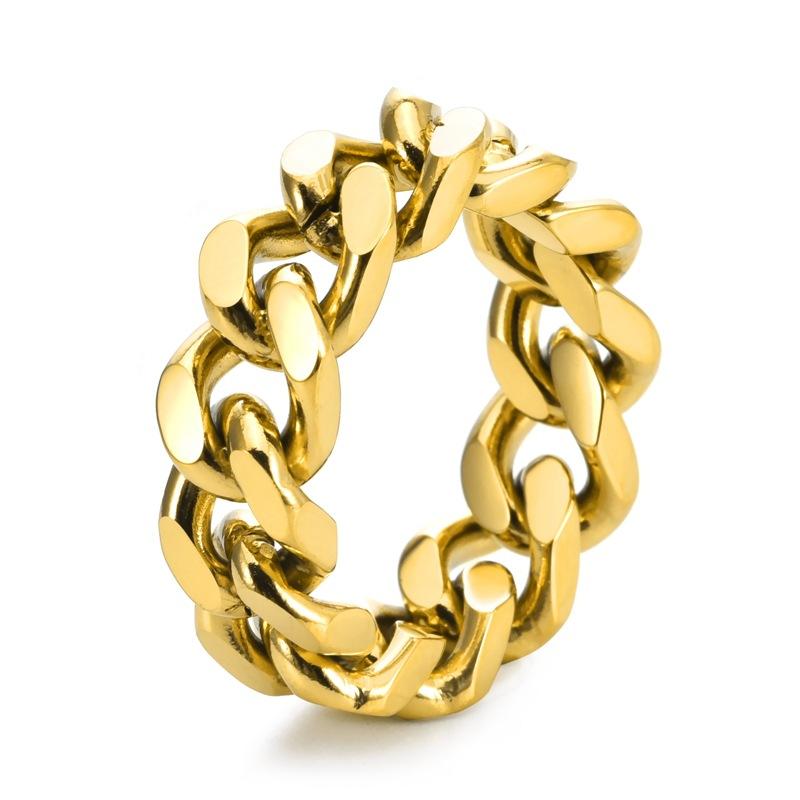 Titanium Steel Cuban Chain Ring Punk Personalized Adjustable Open Ring Minimalist Trendy Men Hipster Jewelry Birthday Holiday Gift