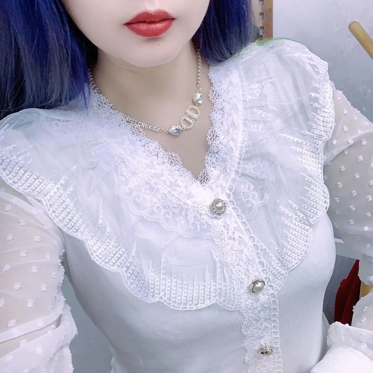 

Women s Spring V-Neck Chiffon Blouse Loose Fit, Elegant, Youthful, Slimming Solid Color Top M белый