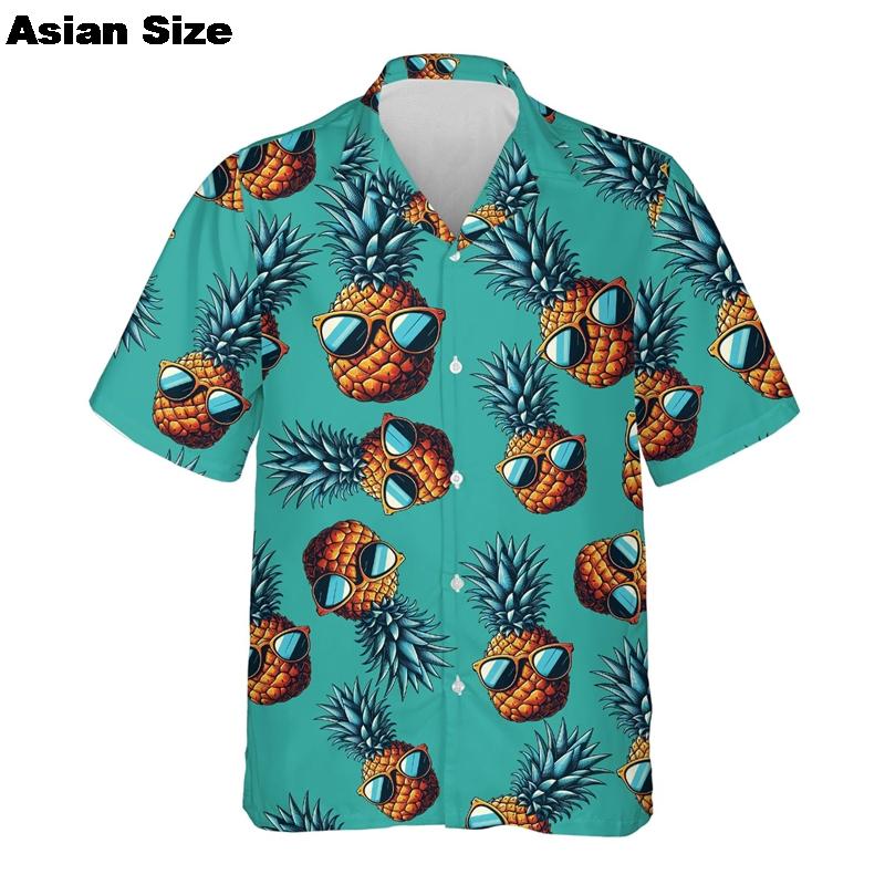 Funny Chili Fruit pineapple Pattern Shirt For Men 3D Print Pepper Hawaiian Shirts Summer Button Short Sleeve Street Lapel Top